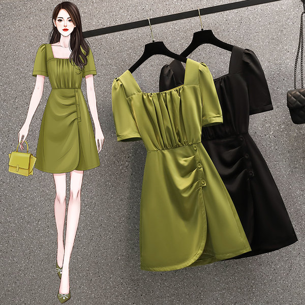 เดรสคนอ้วน เดรสสาวอวบ ชุดเดรสคนอ้วนวัยรุ่นแขนสั้น BY PLUS SIZE Girl