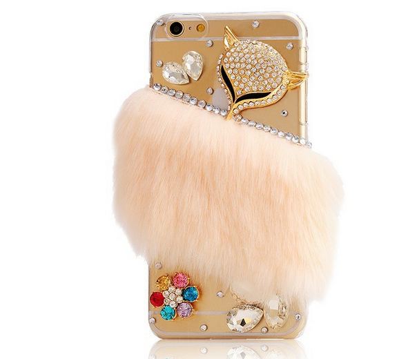 เคส iPhone 6 Plus 5.5 นิ้ว เคสขนมิ้ง ขนเฟอร์ เคสไฮโซ แบบเว่อร์ ๆ ติดคริสตัล หน้า สุนัขจิ้งจอก สุดหรู โทนสีส้ม เข้ากับ iphone สีทอง 340528