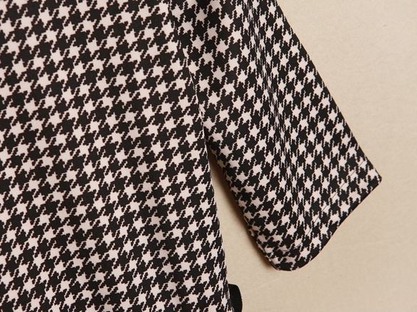 เดรสใส่ทำงาน ลายสก๊อตสีดำ ผ้าแคนวาส ใส่สบาย แขนสามส่วน no 55496