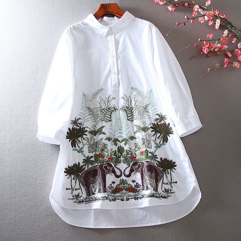 เสื้อลินิน เสื้อผ้าฝ้ายลินิน เสื้อเชิ้ตผ้าลินิน ปักลายสวยๆด้วยด้าย สไตล์VINTAGE