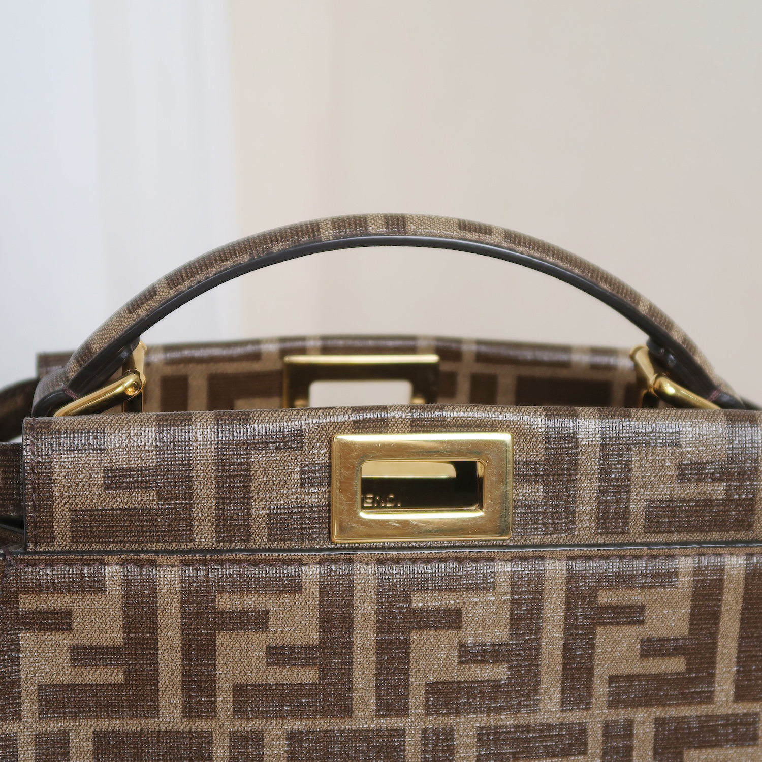 Fendi Glazed Fabric Vitello FF 1974 Hairo Girls Inlay Mini Peekaboo Satchel GHW