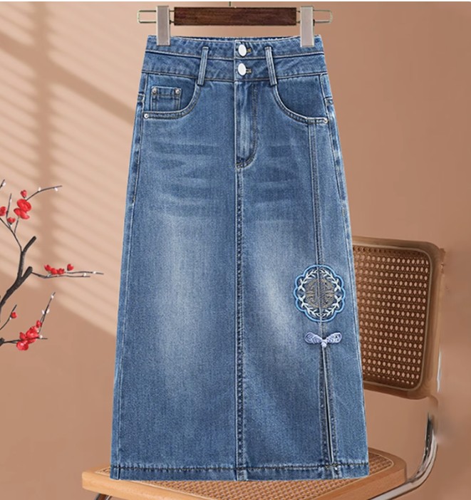 กระโปรงทรงตรง (A-line skirt) สียีนส์ฟอกอ่อน กระโปรงผู้หญิง แบบวัยรุ่น ใส่เที่ยว น่ารัก ๆ 653623