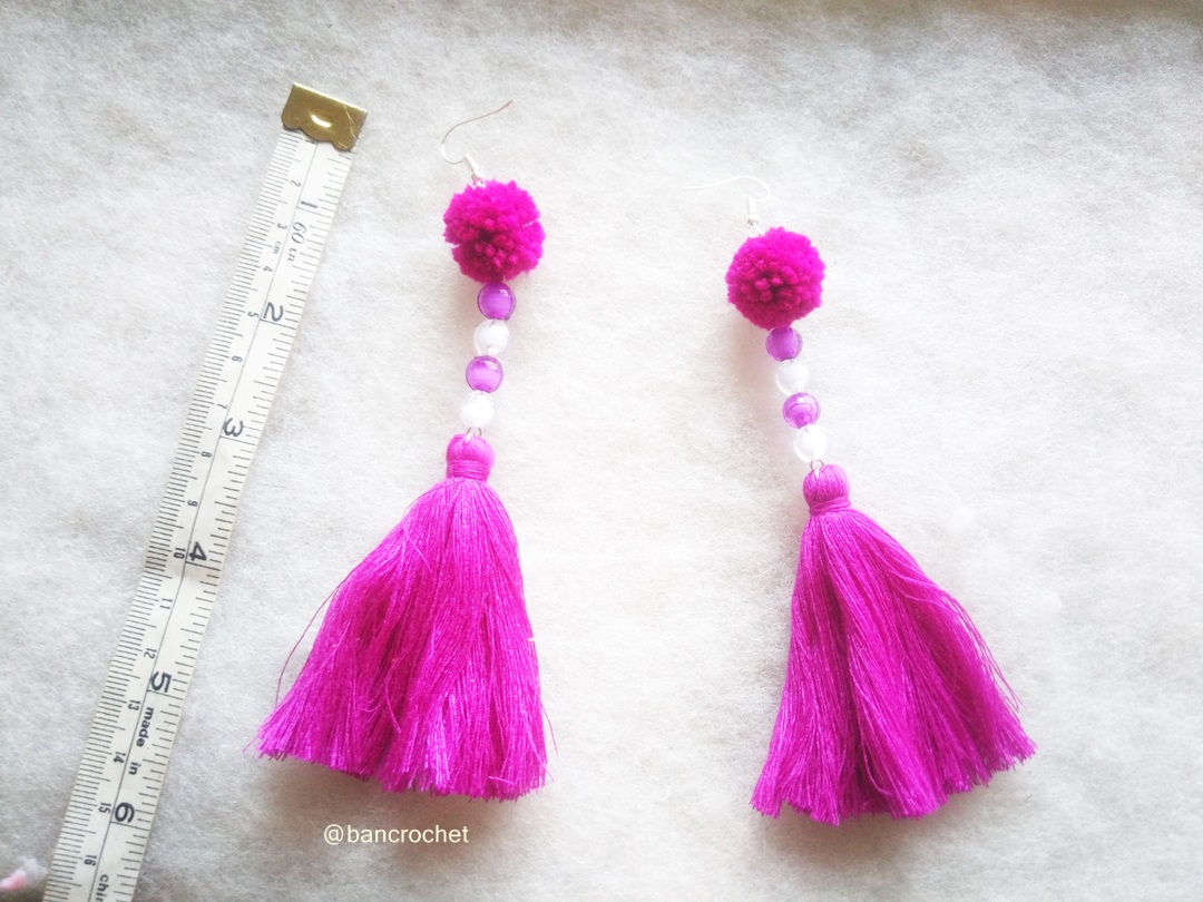 ต่างหูถักโครเชต์ crochet earrings สีบานเย็น 5.5 นิ้ว