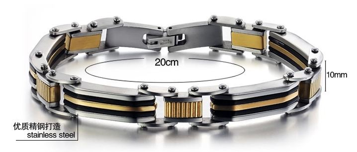 สร้อยข้อมือผู้ชาย กำไลข้อมือผู้ชาย สาย titanium steel สลับลาย ทองกับดำ ของขวัญสุดหรู no 587059