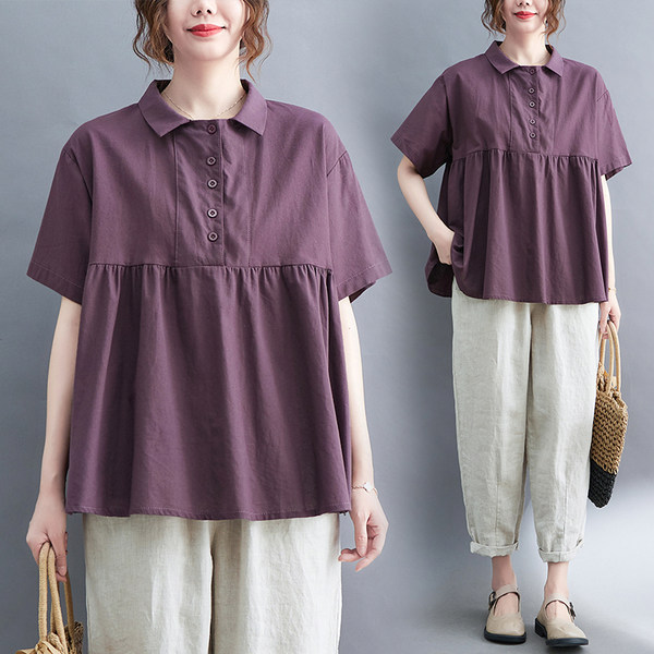 เสื้อลินินคนอ้วน เสื้อทีเชิ้ตคนอ้วนผู้หญิง เสื้อทีเชิ้ตตัวใหญ่ By Literary Plus size