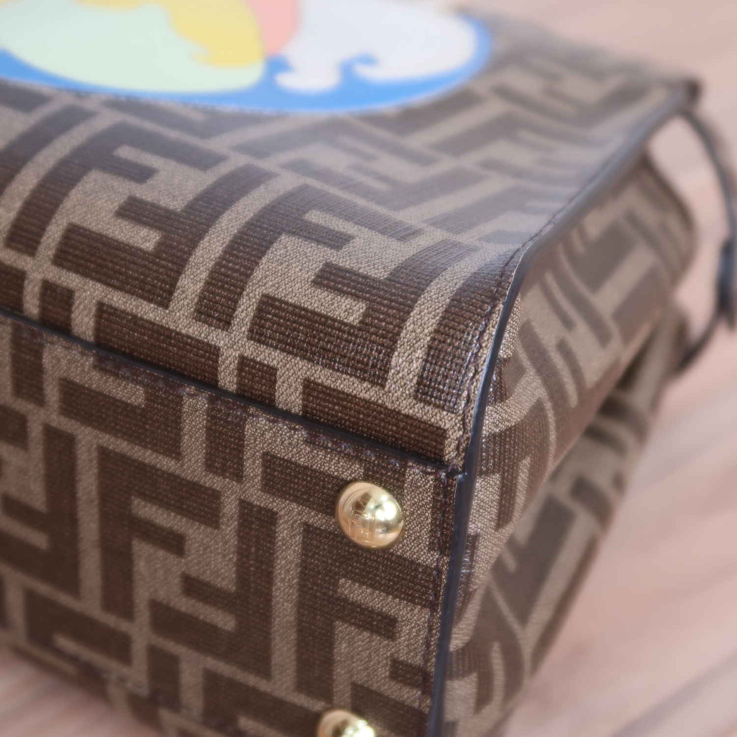 Fendi Glazed Fabric Vitello FF 1974 Hairo Girls Inlay Mini Peekaboo Satchel GHW