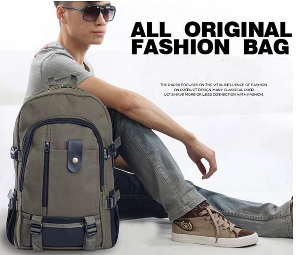 กระเป๋าเป้ กระเป๋าสะพายหลัง ผู้ชาย Backpack ผ้าแคนวาส อย่างหนา ใส่หนังสือเรียน ใส่เสื้อผ้าเที่ยว ได้ทุกรูปแบบ สีดำ น้ำตาล กากี no 554269