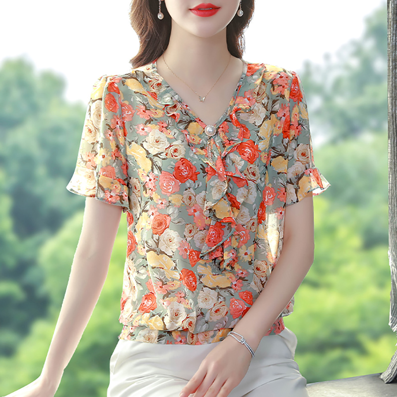 เสื้อชีฟอง เสื้อแฟชั่นสุภาพสตรีวัยผู้ใหญ่ มีไซต์ อก34นิ้ว-43นิ้ว