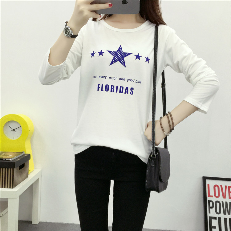 Blouse3668 เสื้อยืดแขนยาวสีพื้นสกรีนลายเก๋ๆ (มีหลายสีหลายลาย) ผ้าคอตตอนเนื้อดีนุ่มใส่สบาย งานดีแมทช์ง่าย แมทช์ได้ทั้งขาสั้นและขายาว