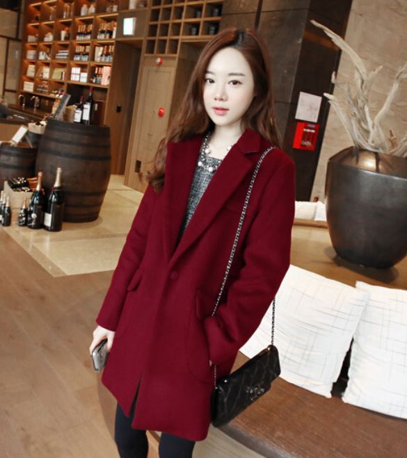 XXL : เสื้อโค้ทกันหนาวไซส์ใหญ่ สไตล์เกาหลี ทรงสวย Classic ผ้าสำลีบุซับในกันลม สีไวน์แดง พร้อมส่ง RED WINE