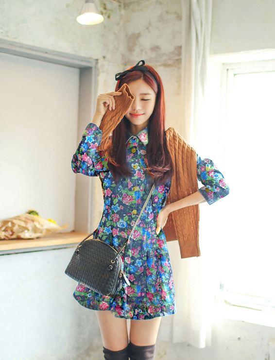 ชุดเดรสสั้นยีนส์พิมพ์ลาย