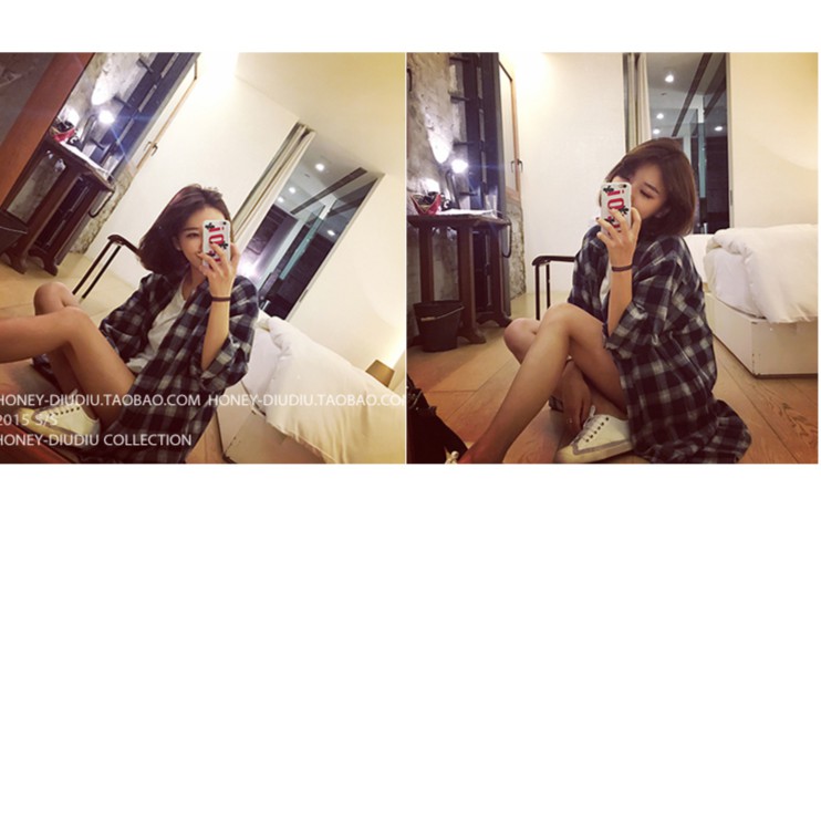 เสื้อคลุมลายสก๊อต ตัวยาว เกาหลีฝุดๆ พร้อมส่ง สีกรม