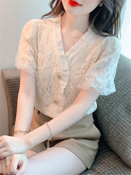 เสื้อลูกไม้ แขนสั้น