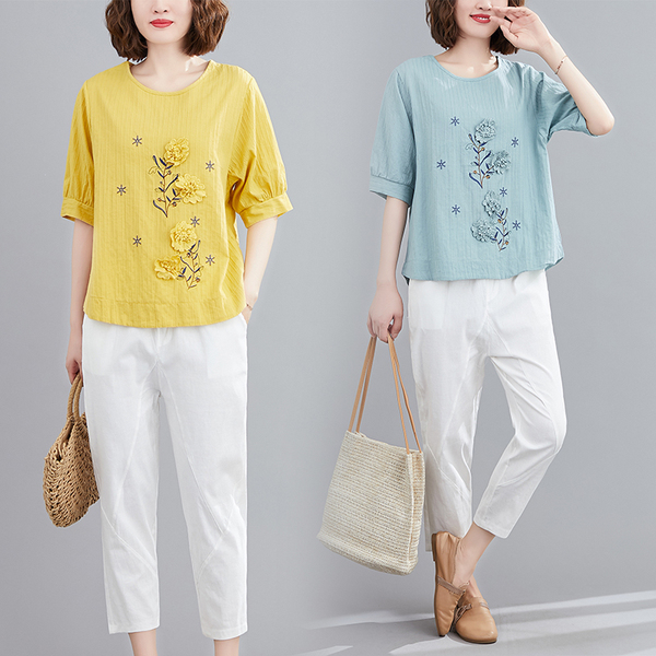 เสื้อผ้าฝ้าย เสื้อผ้าลินิน สไตล์ฤดูร้อน BY Lian Zhi Cotton and linen art สไตล์VINTAGE มีขนาดไซส์อกประมาณ 35-40 นิ้ว