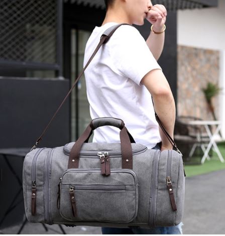 กระเป๋าเดินทาง กระเป๋าใส่เสื้อผ้า ผ้าแคนวาส กระเป๋าเดินทางแบบถือ ใบใหญ่ ดีไซน์ สวย ปากกว้าง เข้ายิมได้ s477861
