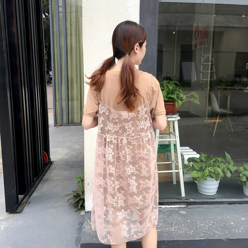 Dress4594 เดรส 2 ชิ้น เดรสลูกไม้ยาวทรงปล่อย+เดรสตัวในผ้าคอตตอนเนื้อดีหนานุ่มยืดหยุ่นสูง งานดีทรงดีลายสวย ดีเทลน่ารักหวานๆ ใส่เก๋ๆ ได้บ่อย มี 2 สี น้ำตาลครีม, ขาวชมพู