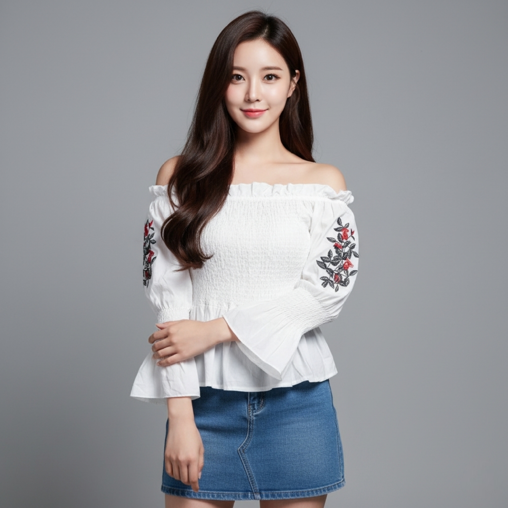 🌷 Blouse3973 เสื้อเปิดไหล่สีขาวสม็อครอบตัว ผ้าคอตตอนเนื้อดีนุ่มใส่สบาย ลายปักดอกไม้ละเอียดละเมียดตา ดีไซน์หวานละมุนแต่ดูแพง แมทช์ได้หลายลุคทุกโอกาส