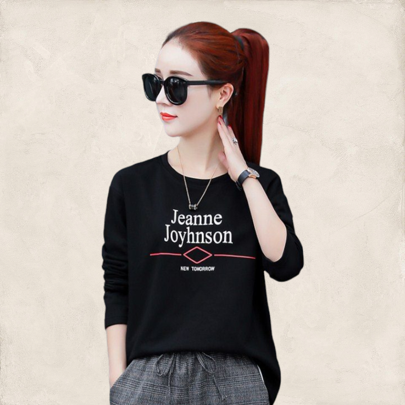 Blouse3778 เสื้อทรงโอเวอร์ไซส์แขนยาวสีดำแต่งลายตัวอักษรช่วงอก ผ้าคอตตอนกำมะหยี่เนื้อดีหนาสวยนุ่มใส่สบายยืดขยายได้เยอะ งานดีไซน์เท่ๆ ใส่กับขาสั้นหรือขายาวก็ดูดี