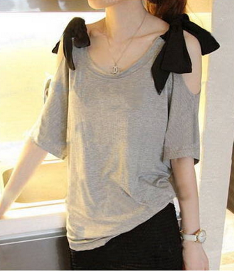 เสื้อแฟชั่น ผูกไหล่ น่ารัก พร้อมส่ง สีเทา เทา