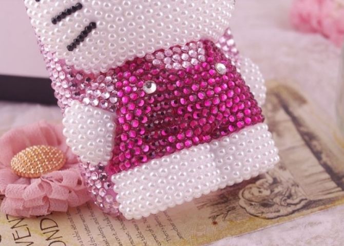 เคส iPhone 6 6plus 5.5inch 4g 4s 5g 5 5c เคส Diy 3 มิติ เคส ติดคริสตัล ไขมุก เพชร แต่งเป็น ตัวคิตตี้ ตัวใหญ่ ใส่ชุดสีชมพู อมม่วง 134903_1