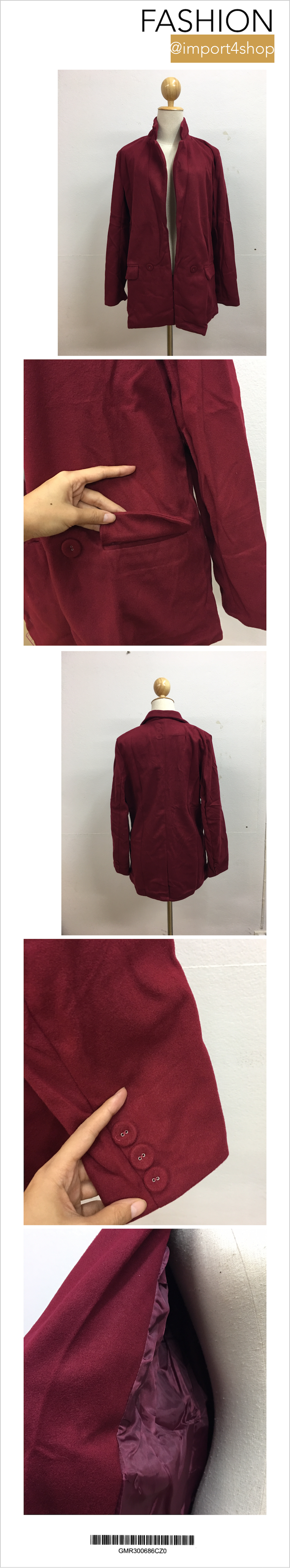 โค้ทกันหนาว สไตล์เกาหลี สีแดงเลือดนก สไตล์นักเรียนเกาหลี พร้อมส่ง RED