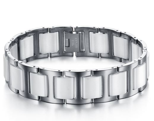 สร้อยข้อมือผู้ชาย 316L Stainless Steel ไม่ลอกไม่ดำ ผสมผสาน กับ เซรามิก สีเงิน ทอง ดำ Rose Gold เพิ่มความหรูหรา ให้กับข้อมือของคุณ 808373
