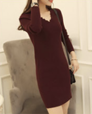 เสื้อไหมพรม ตัวยาว ผ้าร่อง คอวี พร้อมส่ง