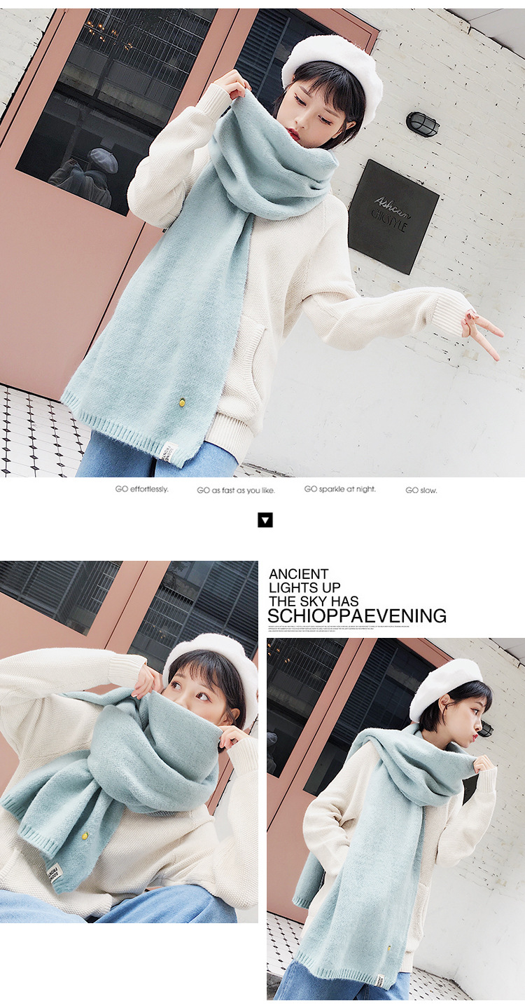 ผ้าพันคอไหมพรมเนื้อนุ่ม แต่งเข็มกลัด สัปปะรด น่ารัก สไตล์เกาหลี พร้อมส่ง same pic