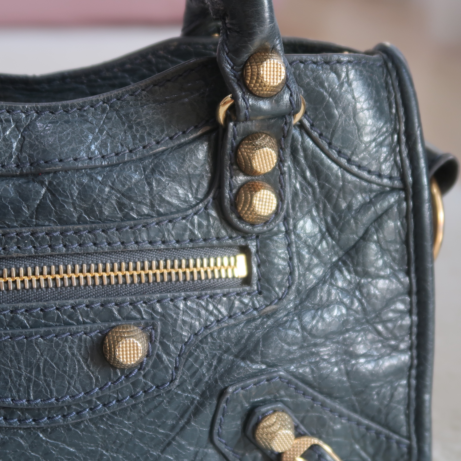 Balenciaga Grey Lambskin Mini City Giant G12 GHW