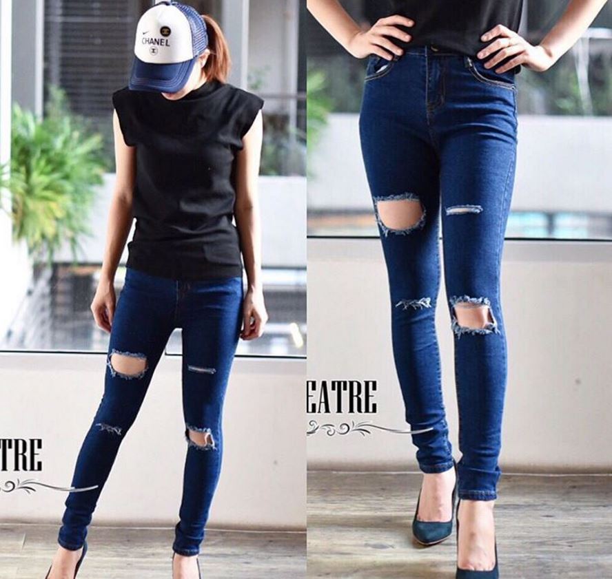 Skinny ripped jeans กางเกงยีนส์ขายาวขาด ทรงเข้ารูปเป๊ะ ใส่แล้วผอม ทรงสวยเว่อ!! same pic