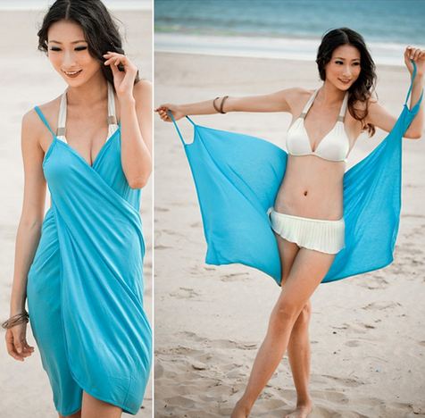 เสื้อคลุมชุดว่ายน้ำ ใส่เล่นเดินชายหาด ชายทะเล เดรส ใส่คลุมชุดบิกินี่ สีพื้น ปรับแบบ ได้ตามความต้องการ สีฟ้า ชมพู ม่วง ส้ม เหลือง เขียว 350911