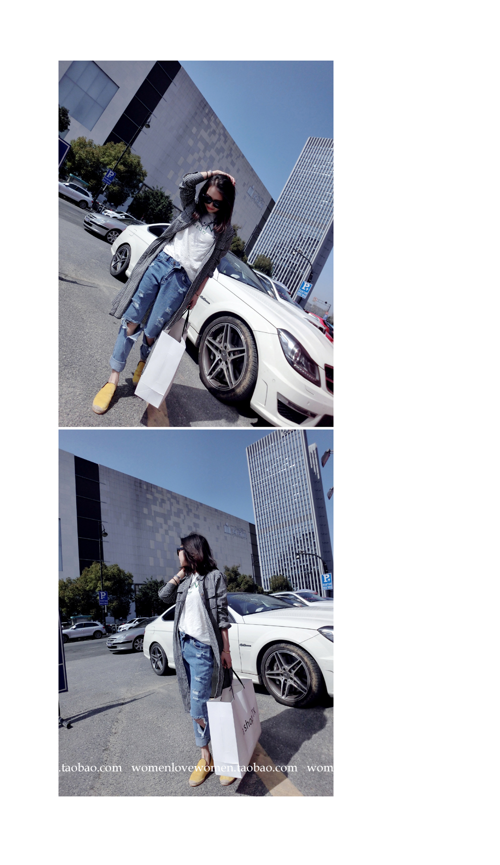 เสื้อคลุมลายสก๊อต ตัวยาว เกาหลีฝุดๆ พร้อมส่ง ลายขาวดำ