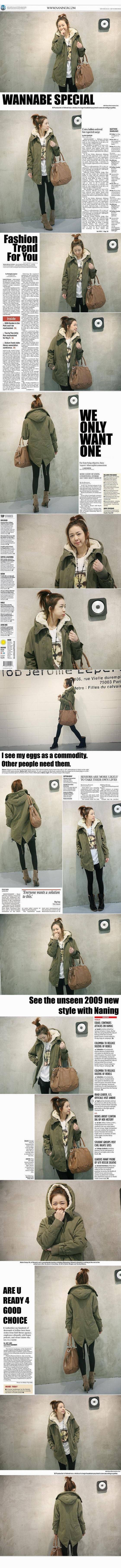 เสื้อโค้ทกันหนาวฮู้ดดี้ สีเขียว เท่ๆ กันหนาวกันลม ผ้าหนา+ซับในขนแกะ พร้อมส่งจ้า เขียวทหาร