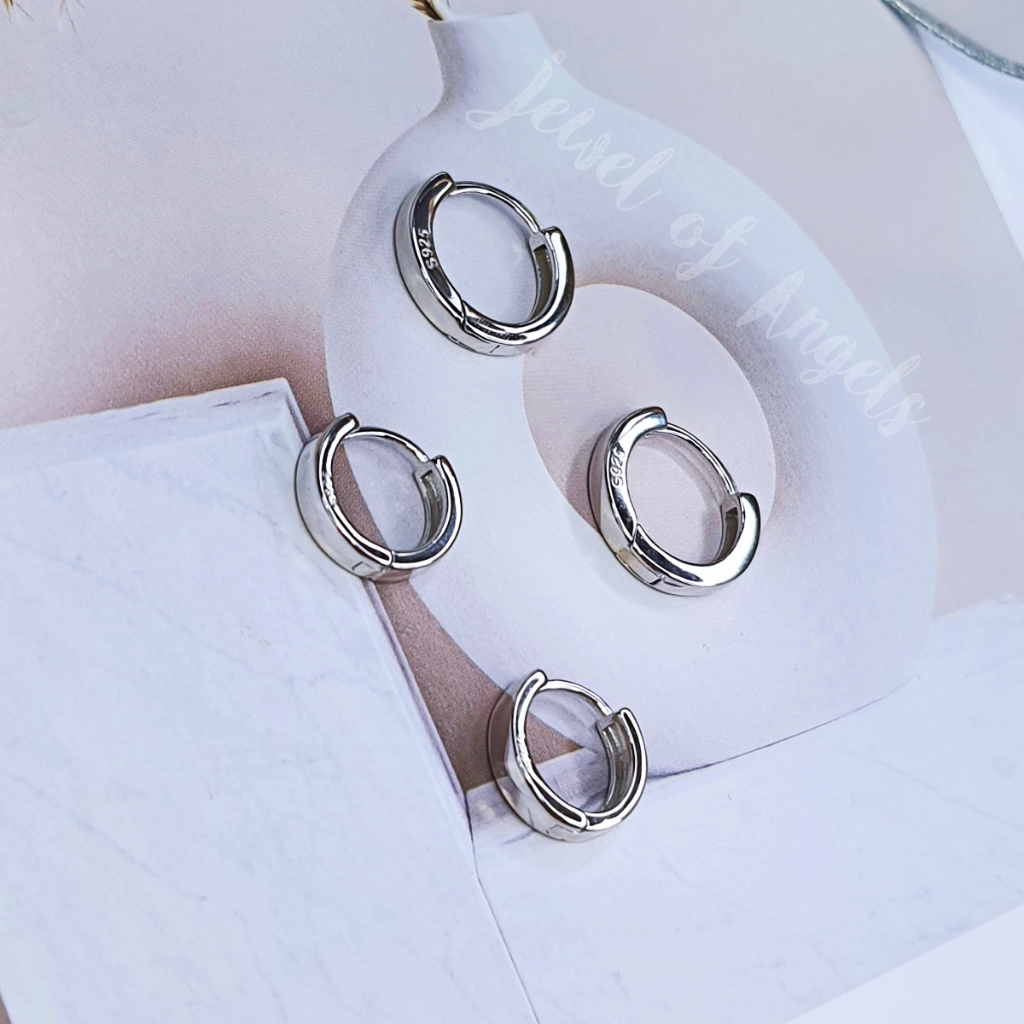 ต่างหูเงินแท้ S925 รุ่น Cozy ต่างหูห่วงเรียบเงินแท้ทั้งชิ้น ขอบเหลี่ยม Silver925 ต่างหูผู้ชาย