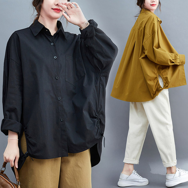 เสื้อทีเชิ้ตคนอ้วนผู้หญิงสไตล์คอตตอนลินินมีไซต์อก 47-48 นิ้ว