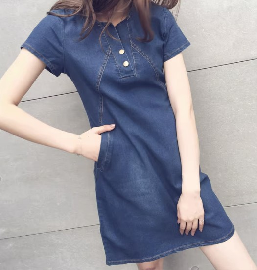 เดรส กระโปรงยีนส์ แบบน่ารัก ๆ ใส่สบาย แบบมีกระเป๋า เดรส กระโปรงมาใหม่ ใส่สวย 317766
