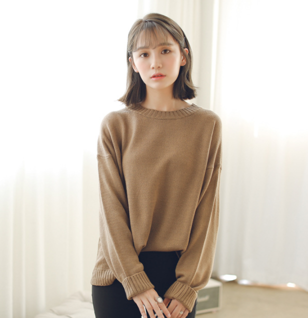 Sweater เสื้อสเวทเตอร์แขนยาว สีน้ำตาล ทรงสวย จะใส่เดี่ยวไหรือใส่โค้ทคลุมก็เริ่ด