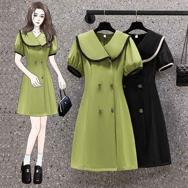 เดรสคนอ้วน เดรสสาวอวบ ชุดเดรสคนอ้วนวัยรุ่นแขนสั้น BY PLUS SIZE Girl