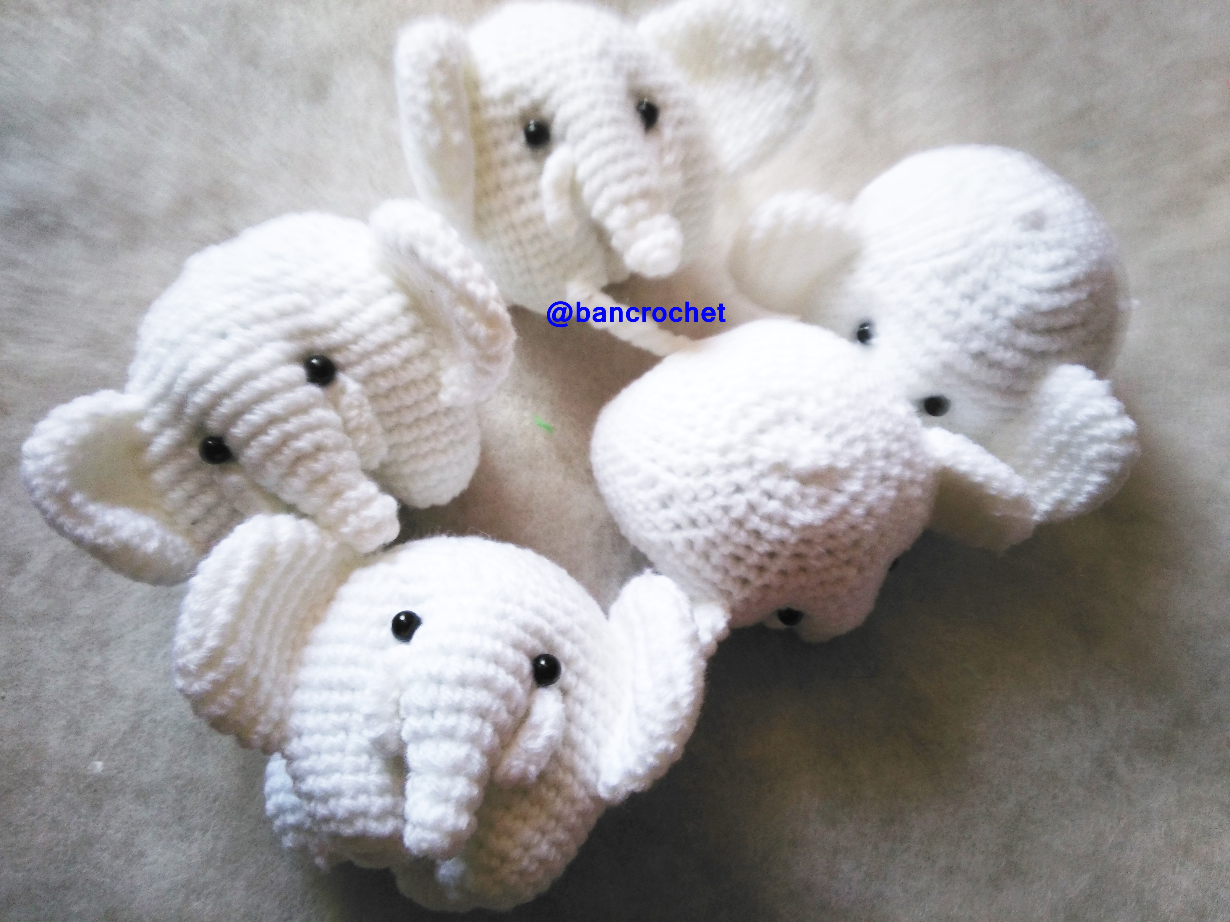 Bancrochet ช้างถักโครเชต์ Crochet elephant doll สีขาว 4 นิ้ว