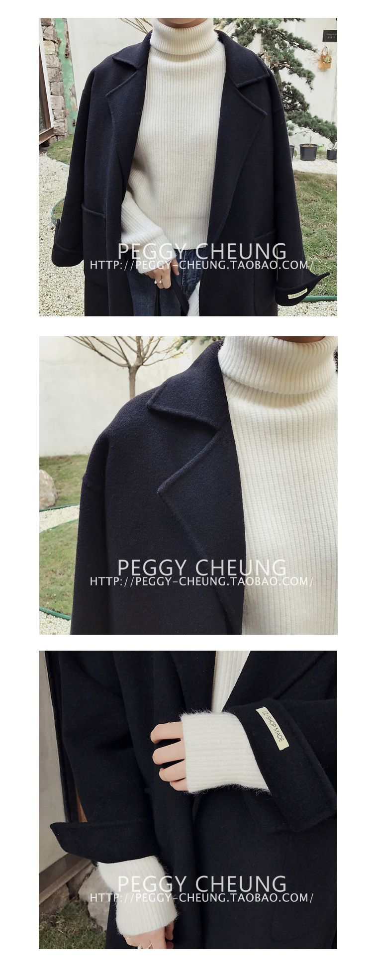 OverCoat เสื้อโค้ทกันหนาว ทรงโคล่งสีดำ ผ้าวูลผสมเนื้อดี บุซับในกันลม พร้อมส่ง same pic