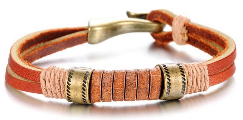 สร้อยข้อมือผู้ชาย ผู้หญิง ใส่ได้ สไตล์ วินเทจ สีน้ำตาลอมส้ม สร้อยข้อมือสายหนังถัก งาน Hand made เรียบแบบ คลาสสิค ใส่เท่ ๆ เก๋ มากค่ะ 436153