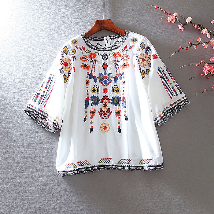 เสื้อลินิน เสื้อผ้าฝ้ายลินิน เสื้อเชิ้ตผ้าลินิน ปักลายสวยๆด้วยด้าย สไตล์VINTAGE BY Dreamroom