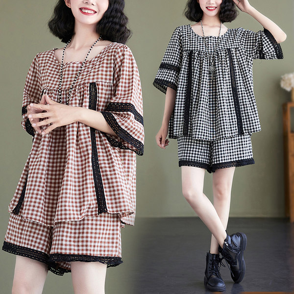 เสื้อทีเชิ้ตคนอ้วนผู้หญิงสไตล์คอตตอนลินินมีไซต์อก 47-48 นิ้ว