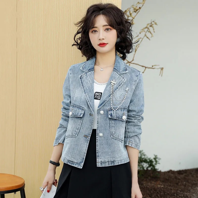 เสื้อแจ็คเก็ตยีนส์ผู้หญิง แขนยาว แบบเสื้อสูท ใส่ทำงาน ใส่เที่ยว แบบสวย มีสไตล์ 497793