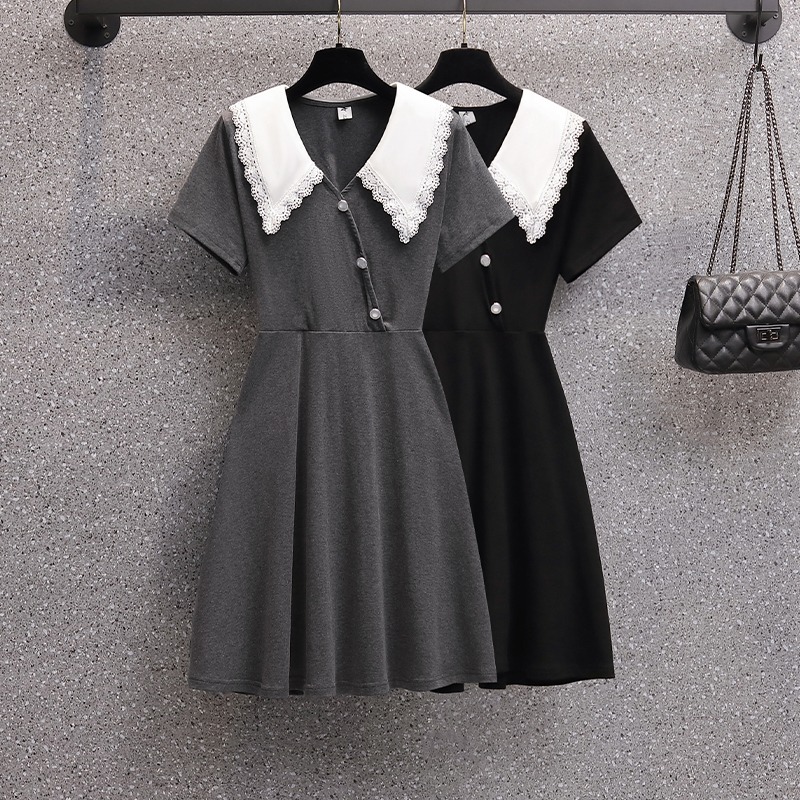 เดรสคนอ้วน เดรสสาวอวบ ชุดเดรสคนอ้วนวัยรุ่นแขนสั้น BY PLUS SIZE Girl