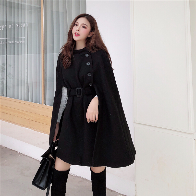European style cape coat แบบสวยผู้ดี ไฮโซสุดๆ สายแฟชั่นห้ามพลาด ทรงสวยเกาหลี พร้อมสายรัดเอว เพิ่มความเก๋ มีซับในกันลมด้วยน้า black