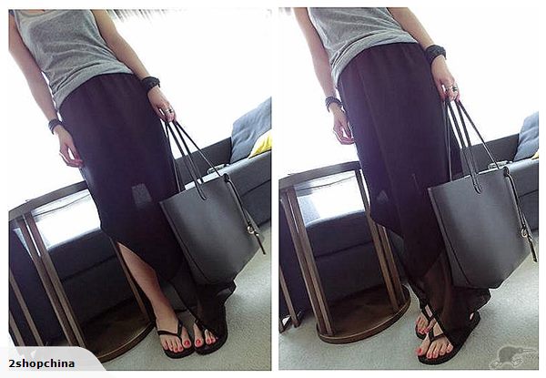 พร้อมส่ง - กระโปรงซีฟองยาว ไล่ระดับ สีดำ black มีซับใน black