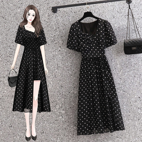 เดรสคนอ้วน เดรสสาวอวบ ชุดเดรสคนอ้วนวัยรุ่นแขนสั้น BY PLUS SIZE Girl