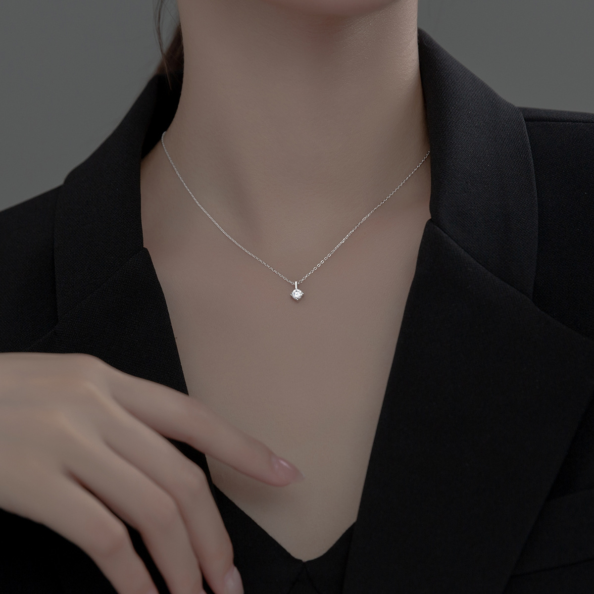 สร้อยคอสั้นเงินแท้ S925 รุ่น Darling สร้อยลายโซ่ จี้ก้านตรงเพชรCZกลม สร้อยคอแฟชั่น Silver925