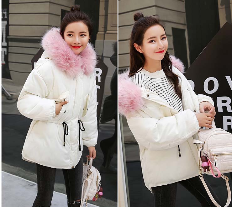 เสื้อกันหนาวฮู้ดดี้ แต่งเฟอร์หนาฟู งานเกรดดีเหมือนแบบ บุนวมหนา อุ่นมาก หิมะก็เอาอยู่ (ถอดขนถอดฮู้ดได้) ขาวฮู้ดชมพู